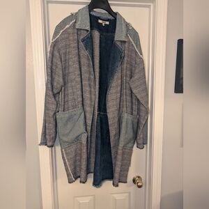 gimmicks by BKE Two-Tone Denim Accent Trench Coat in Gray and Blue